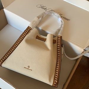 Michael Kors Mina Large Chain Leather Shoulder Bag Natural/gold